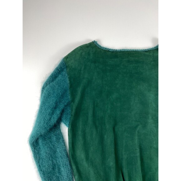 VTG Susan Sandhaus Green Leather Mohair Sweater Womens Medium Avant Garde Funky - Picture 6 of 11